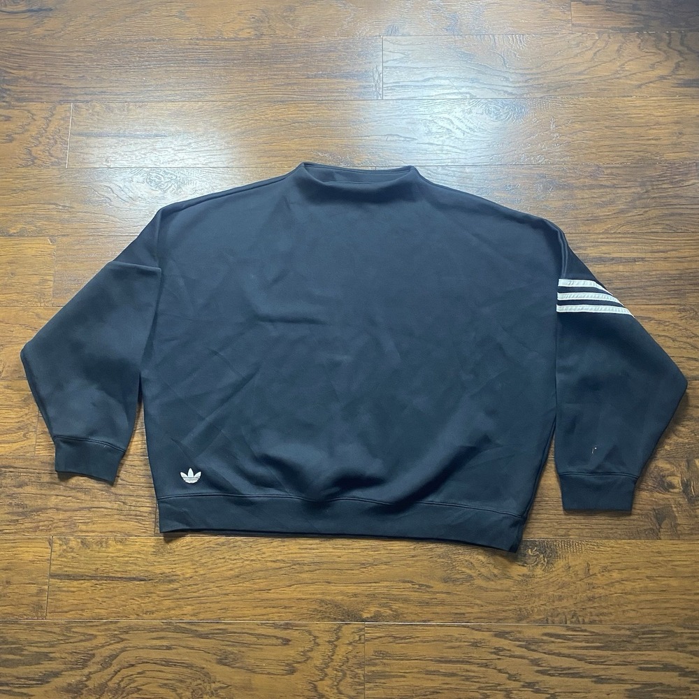 Adidas‎ Originals Womens Mock Neck Sweatshirt Black Trefoil 3-Stripes Large L